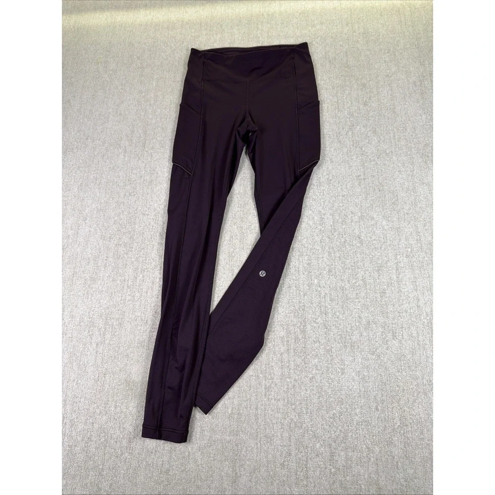 Lululemon Women's Leggings Size 4 Burgandy with Pockets High Rise Ankle - Picture 1 of 16